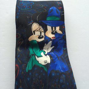 Disney Mens Tie Mickey Minnie Mouse Blue Paisley Polyester Made In Italy